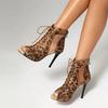 Sandali da Donna Sexy con Tacco Alto Stiletto, Motivo Leopardo, Stringati, Punta Aperta, Scarpe da Ballo
