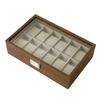 Watch Box Display Case with Glass Lid Dust Proof Watch Holder Organizer for Most Styles Walnut Grain 12 Slot