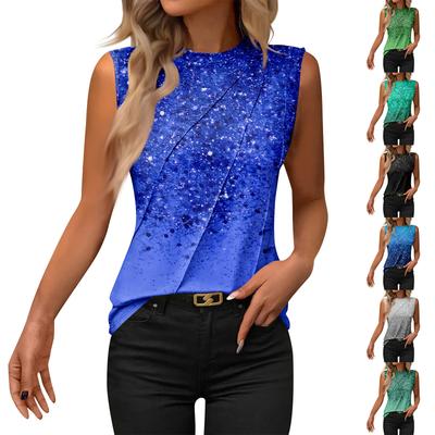 Ladies' Summer Fashionable Round Neck Casual Printed Striped Sleeveless Vest Shirt