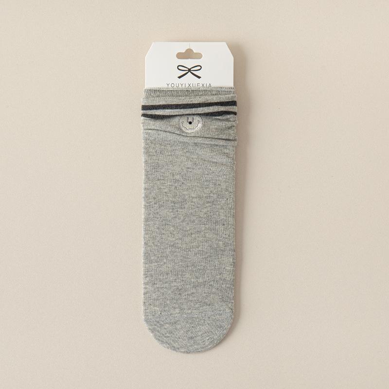 

Осенне-зимние носки для женщин с длинным голенищем, двойной полоской, вышивкой в виде улыбки, хлопковые носки до середины икры, дышащие, простые и универсальные махровые носки 5 Pairs