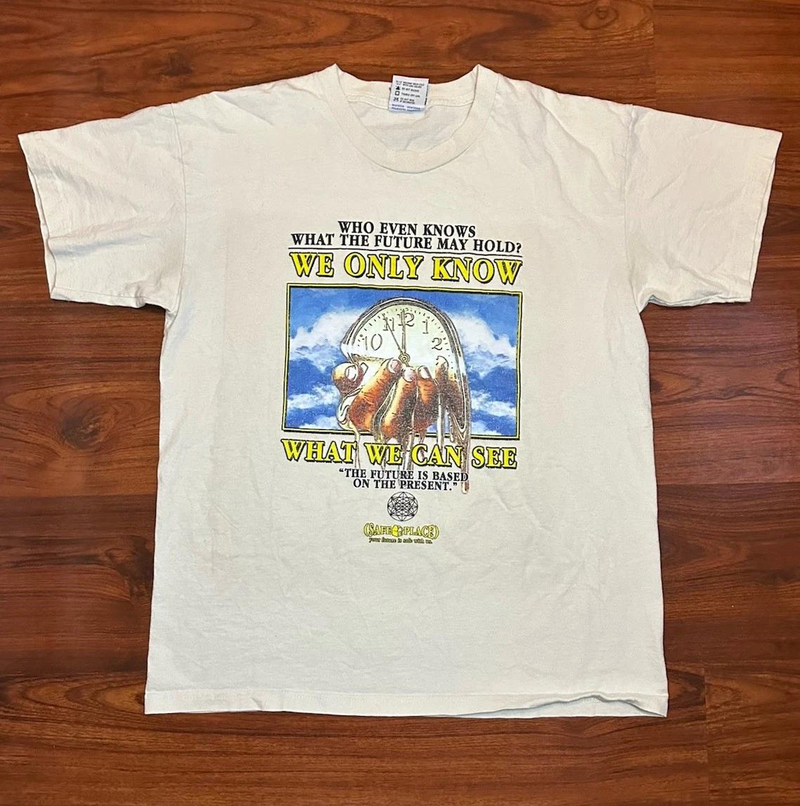 

VTG 90s Melting Clock Tshirt Size L Mens Safe Place Only What We Can See Future L