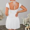 Milk silk white double-layer dress, European and American sexy hollow backless neck pleated dress