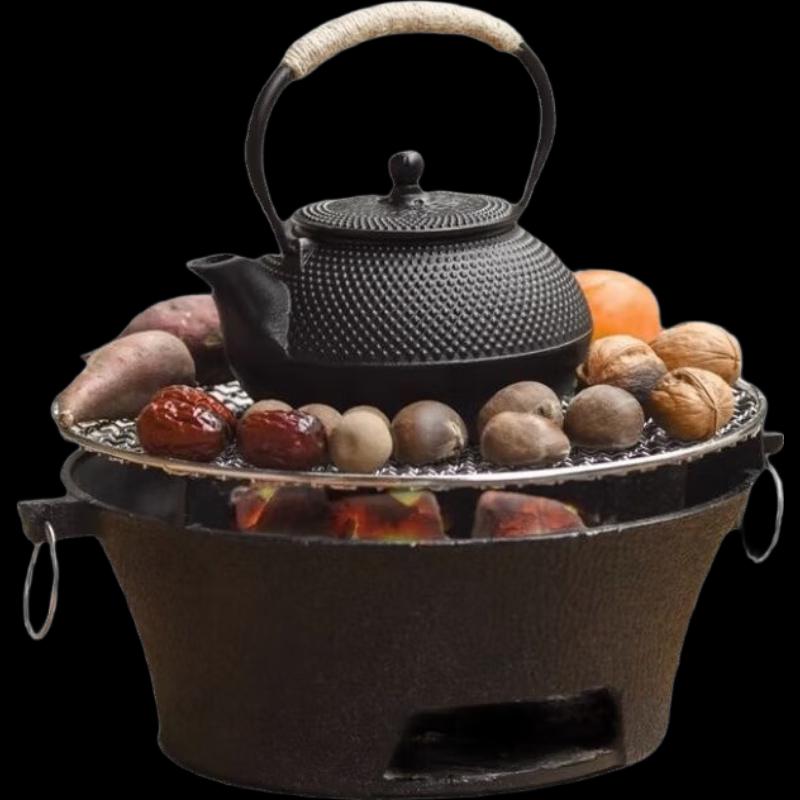 OEING Cast Iron Charcoal Tea and Grill Stove Set