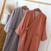 New Japanese Kimono Robe Spring/Summer Couple Nightgown100% Cotton Large Bathrobe Men's and Women's Mid Length Home Pajamas
