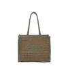 Women's Large Capacity South Wind Chic Straw Woven Tote Bag with Embroidered Letters