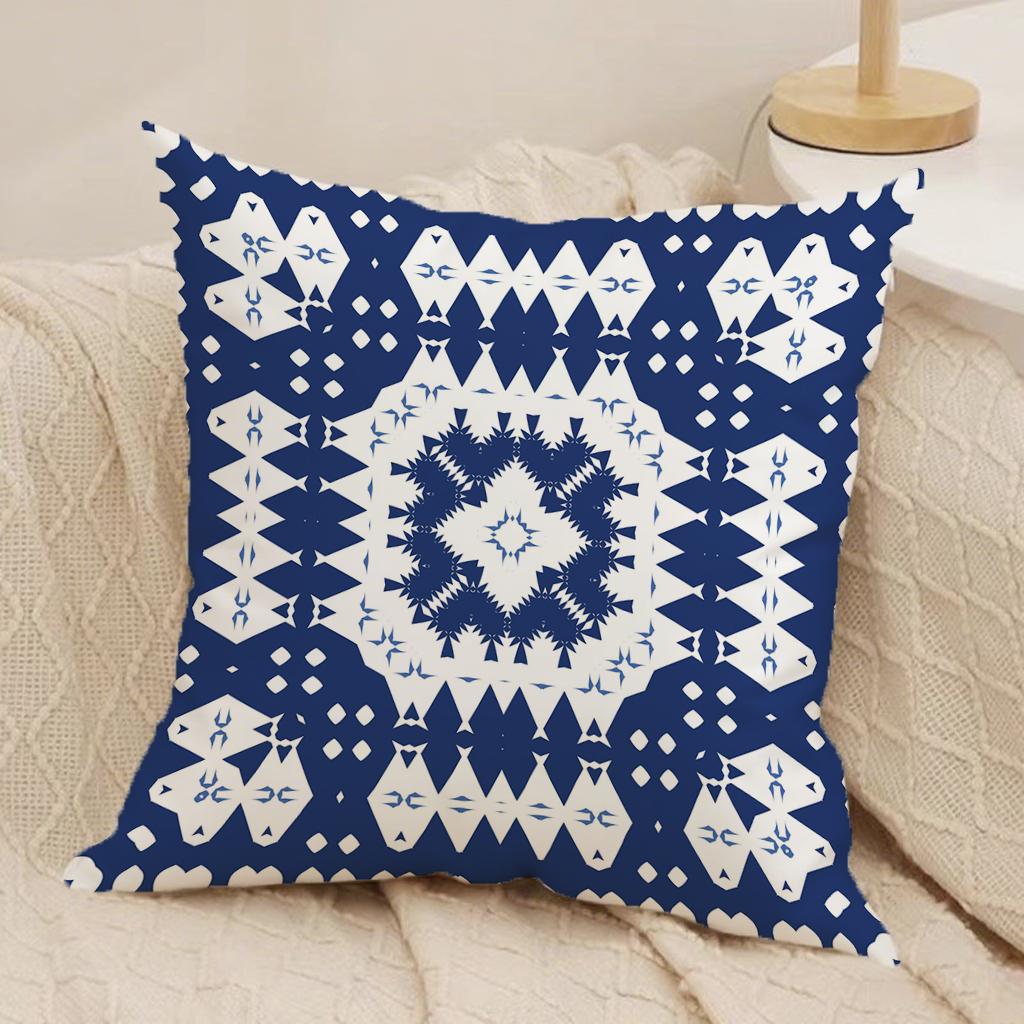 Set da 4 Federe per Cuscini a Fantasia Bianca e Blu Adatte per Divano Auto Camera da Letto Copricuscino Decorativo Federa
