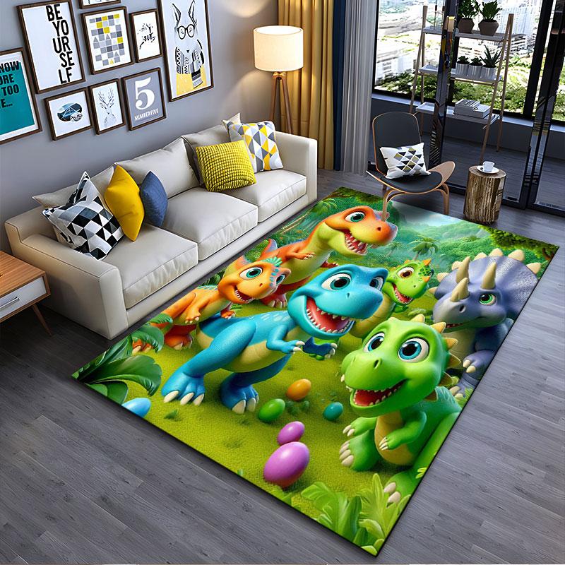 Cute Cartoon Dinosaurs in Jungle suitable as a non-slip mat for the living room or bedroom sofa
