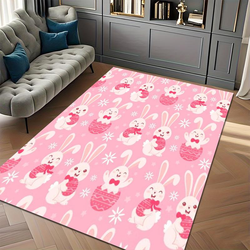 Pink Rugs Happy Easter Bunny Carpets for Living Room Soft Floor Mat Home Decor Gift Rugs for Bedroom Alfombra Kids Play Carpet