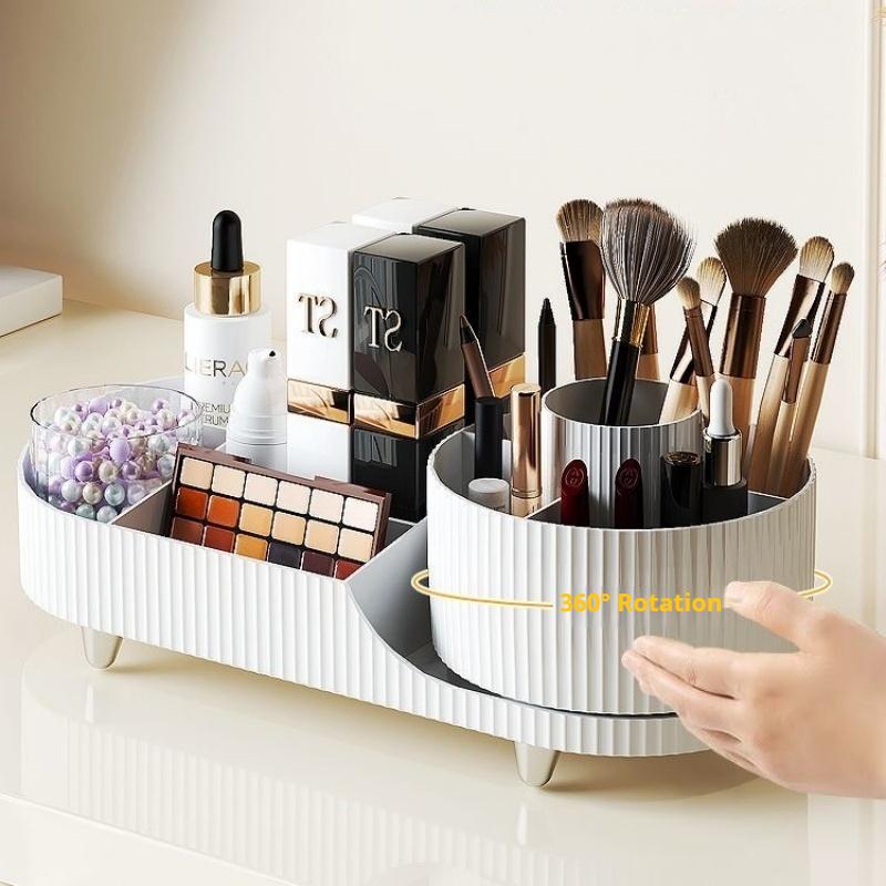 360°Rotating Makeup Organizer for Vanity Makeup Brush Holder Cosmetic Organizer Lipstick Eyebrow Pencil Holder Jewelry Container