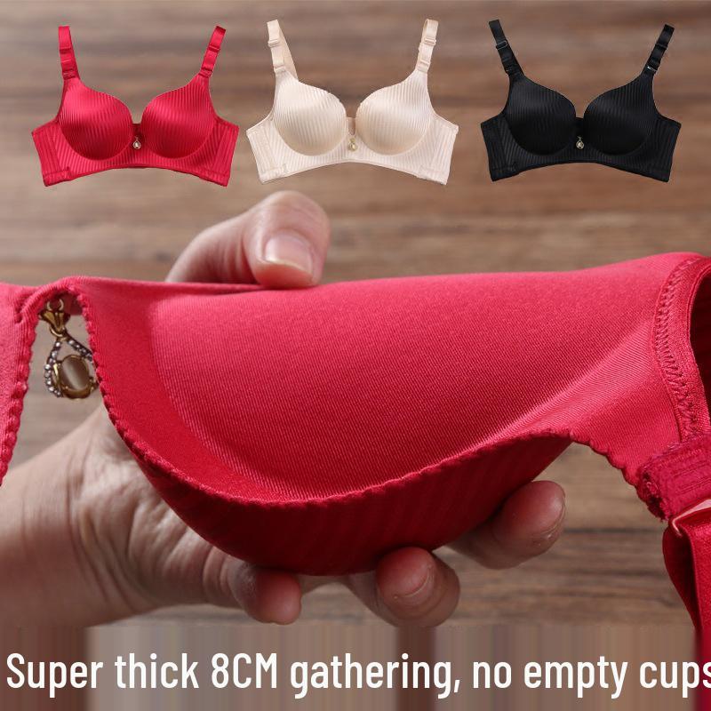 Thickened Seamless 8cm Bust Gathering Bra Set: Adjustable, Wire-free, Side Bust Control