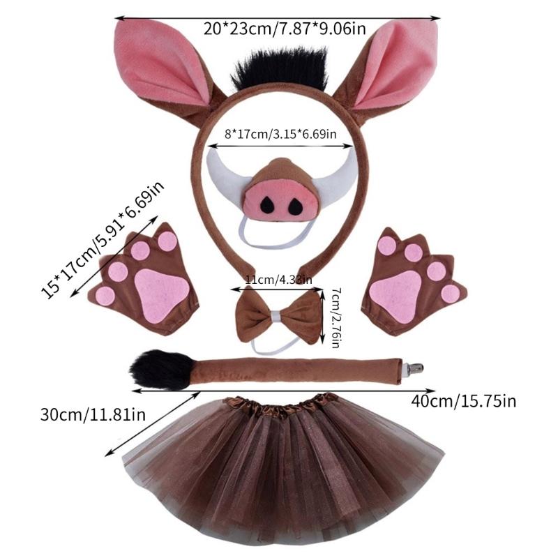 Pig Costume Set Pig Ears Tail Bowtie Tutus Animal Fancy Costume Kit Accessories