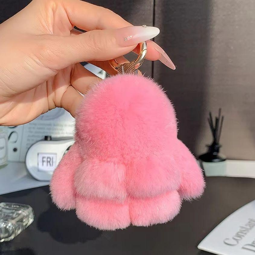 Cute Bunny Doll Plush Keychain Fashion Soft Fluffy Backpack Pendant Home Car Decoration Gift Toy Real Mink Fur Rabbit Keychains