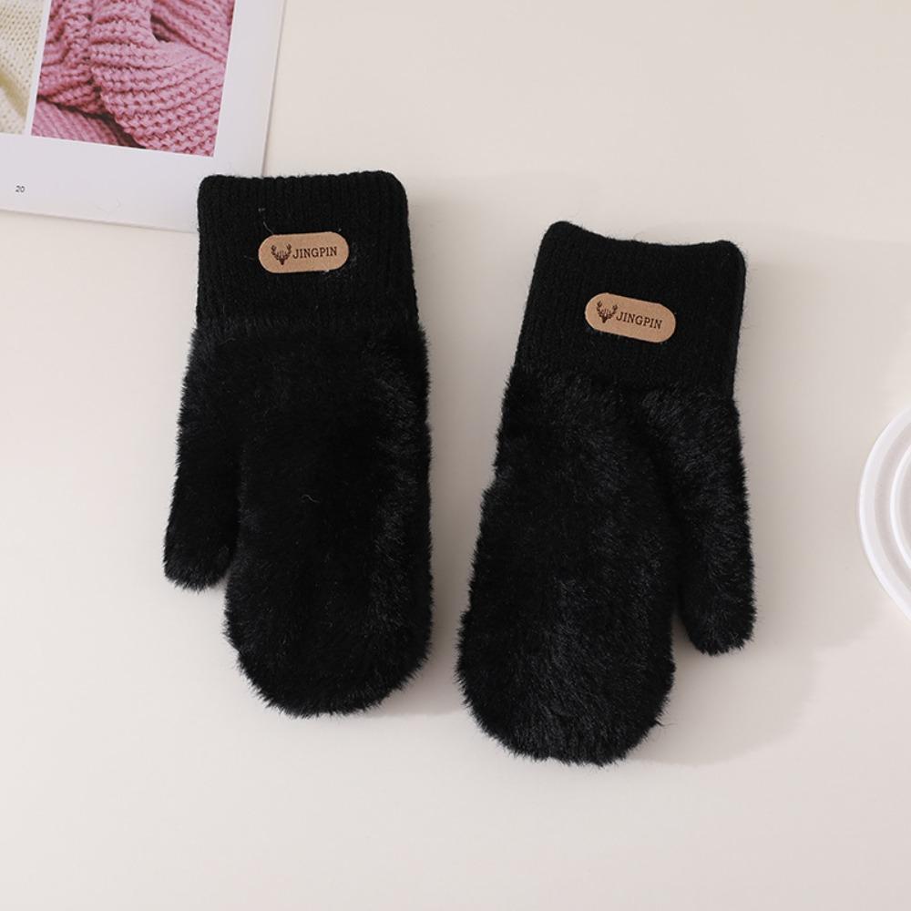 Cute Solid Color Full Finger Mittens Warm Soft Women Gloves Thicken Gloves for Cold Weather