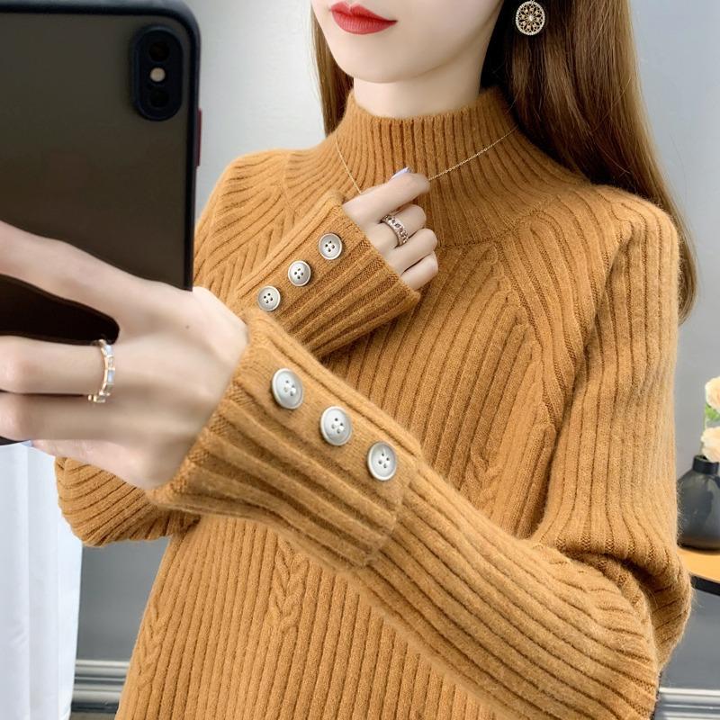 

Женский свитер с полувысоким воротом, женский базовый свитер, свободный толстый короткий вязаный свитер One Size верблюд