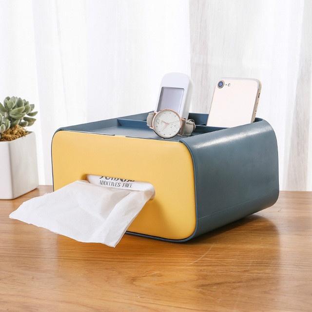 Creative Plastic Multifunctional Tissue Box Remote Control Storage Tissue Box Dust-proof Tissue Cani