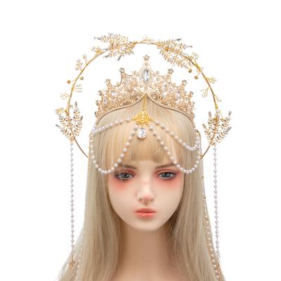 Sun Godmother's Crown Tiaras Headpiece Lolita KC Gold Halo Headband Virgin Mary Gothic Headwear Fairy Goddess Hair Accessories