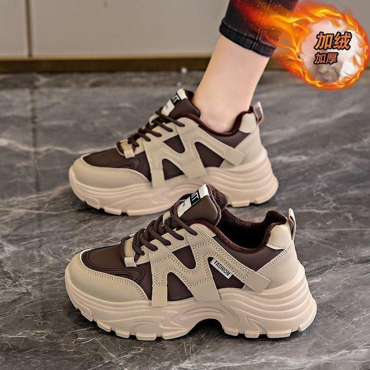 

Премиальный сенсорный вельвет папины кроссовки женские взрыв 2025 новый зимний толстый мягкий подошва универсальный два хлопка спортивная обувь нескользящая 40