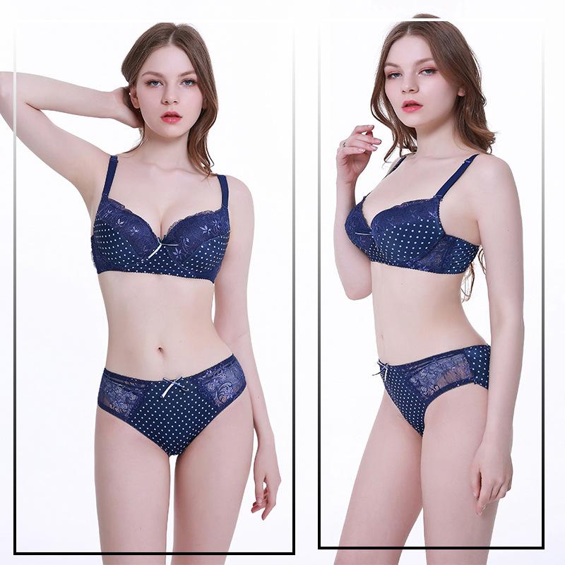 Sexy Gathering Bra Set Lace Fashion Comfortable Bra Skin-friendly Breathable Underwear