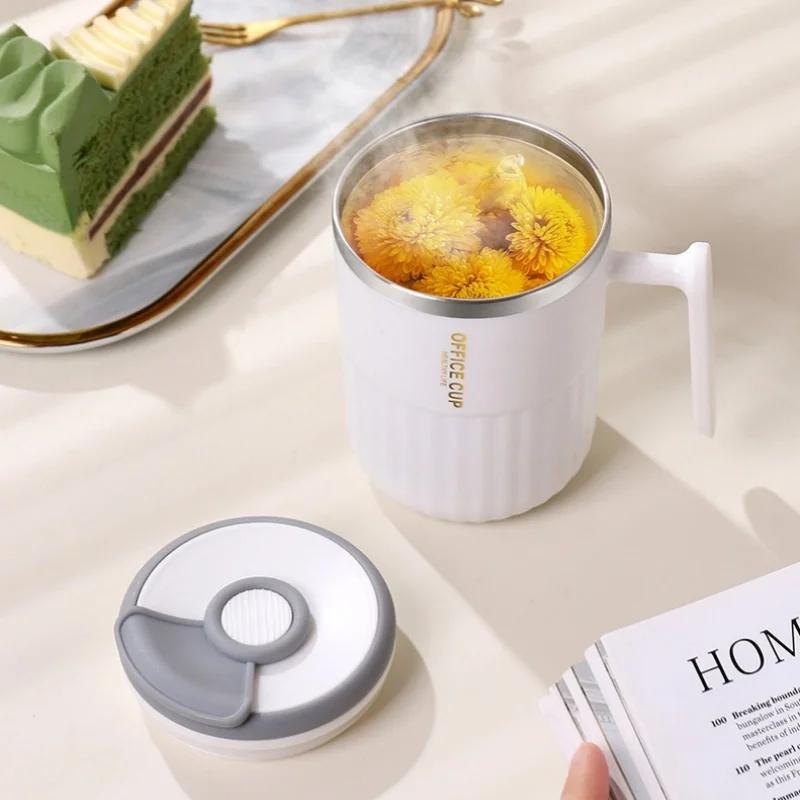 450ML Stainless Steel Mug Double-layer Ironing Thermos Cup Home Office Dormitory with Cover Coffee Cup Tea Cups Portable