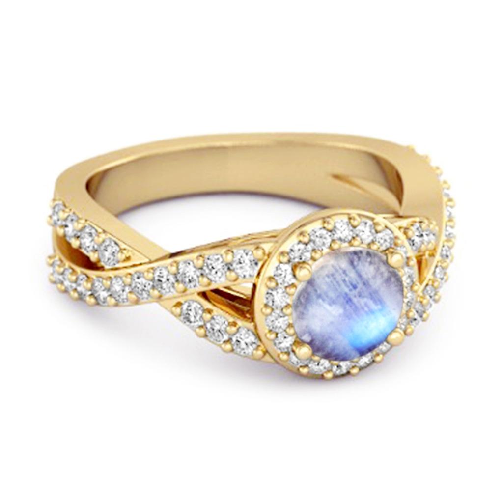 Moonstone Halo Accents Ring -925 Sterling Silver Gold Vermeil