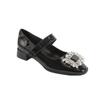 2025 Autumn French Retro Rhinestone Square Head Single Shoes Low Heel Patent Leather Suede Buckle Small Leather Shoes Wedding Shoes Water Versatile