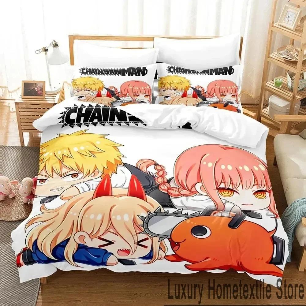 Anime Pochita Chainsaw Man Bedding Set Boys Girls Twin Queen King Size Duvet Cover Pillowcase Bed Boys Adult Home Textileextile