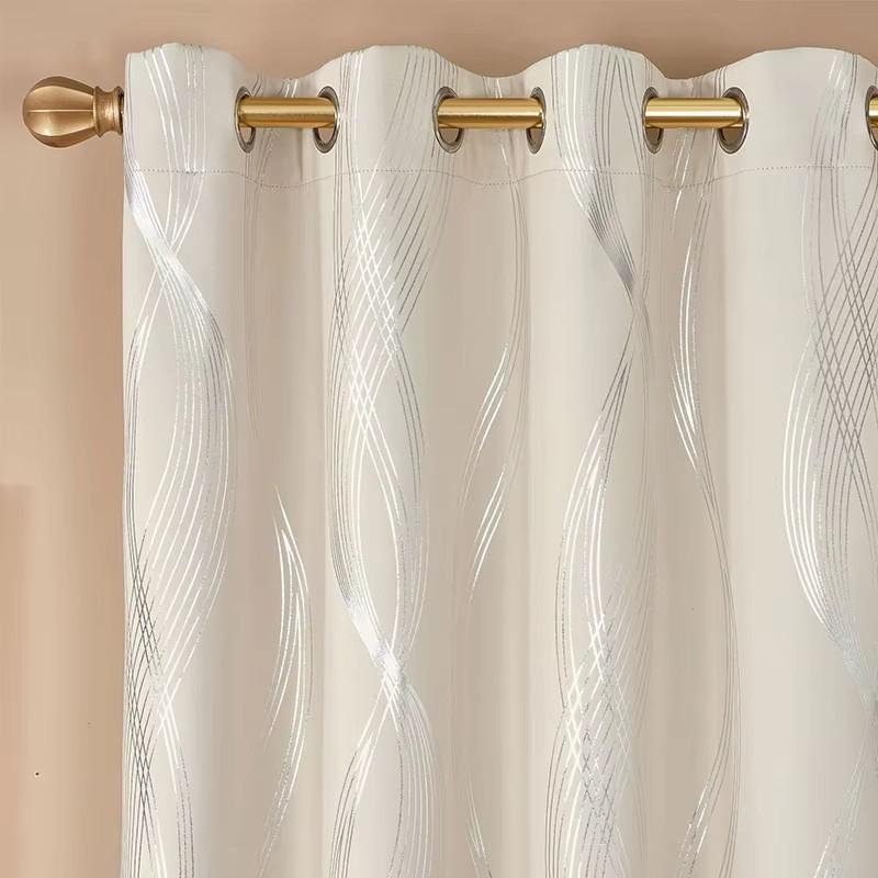 2 Stücke Vorhänge Silberne Welle Gestreiftes Muster Fenster Drapieren Dekoration Verdunkelung Tülle Top Fenster Behandlung Für Schlafzimmer Wohnzimmer