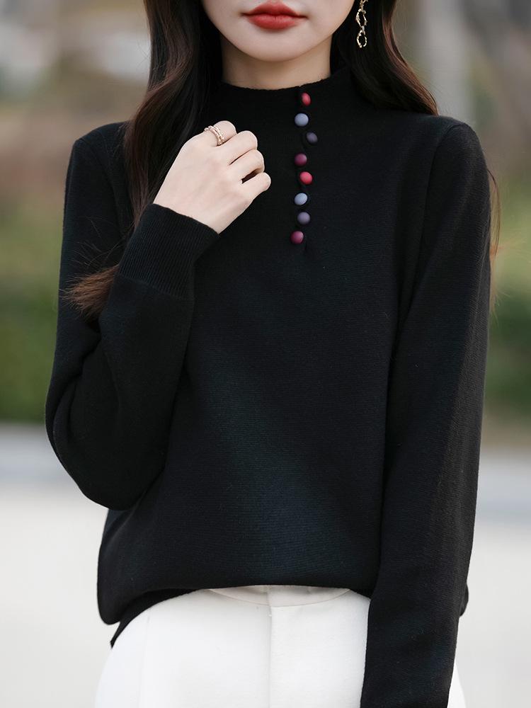 Women's Plus Size Loose Knit Half-High Collar Sweater - Autumn/Winter 2024 Collection