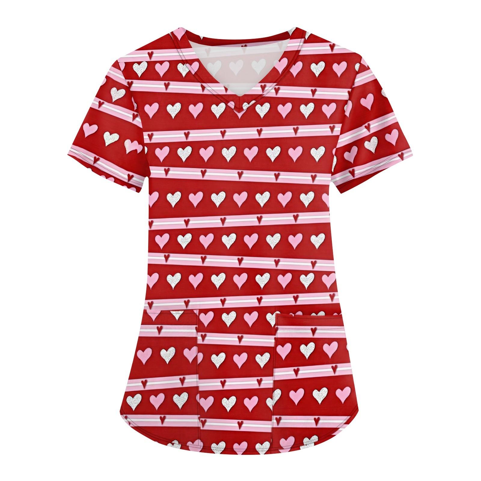 

Женская модная футболка с короткими рукавами и v-образным вырезом с принтом, маленькая рабочая футболка с карманами XL красный