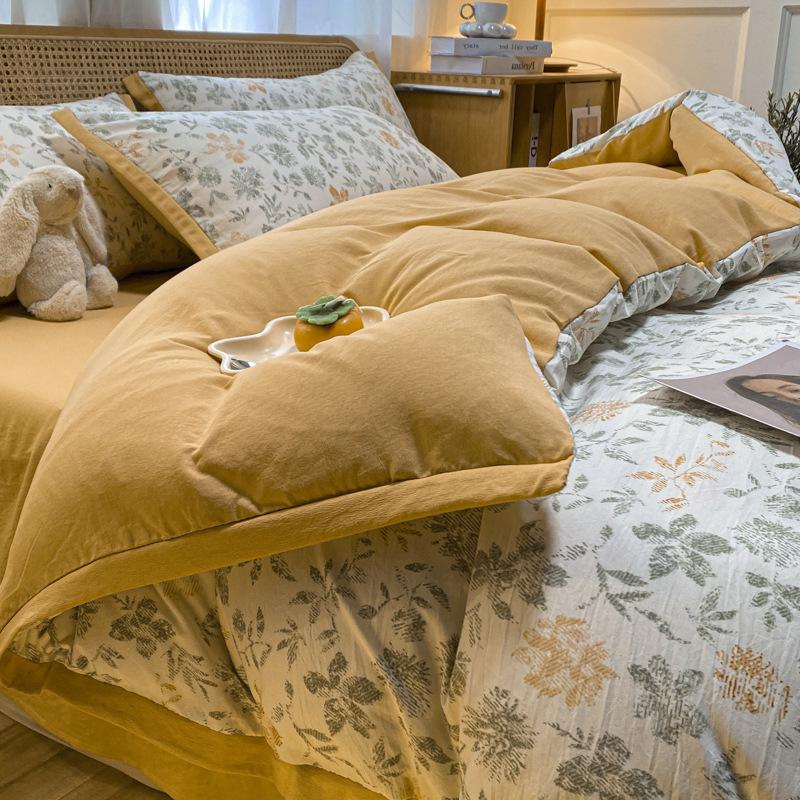 Category A Maternal and Infant Grade Washed Cotton and Linen Bed Cotton Four-piece Set and Three-piece Set Pure Cotton Bed Sheet and Quilt Cover