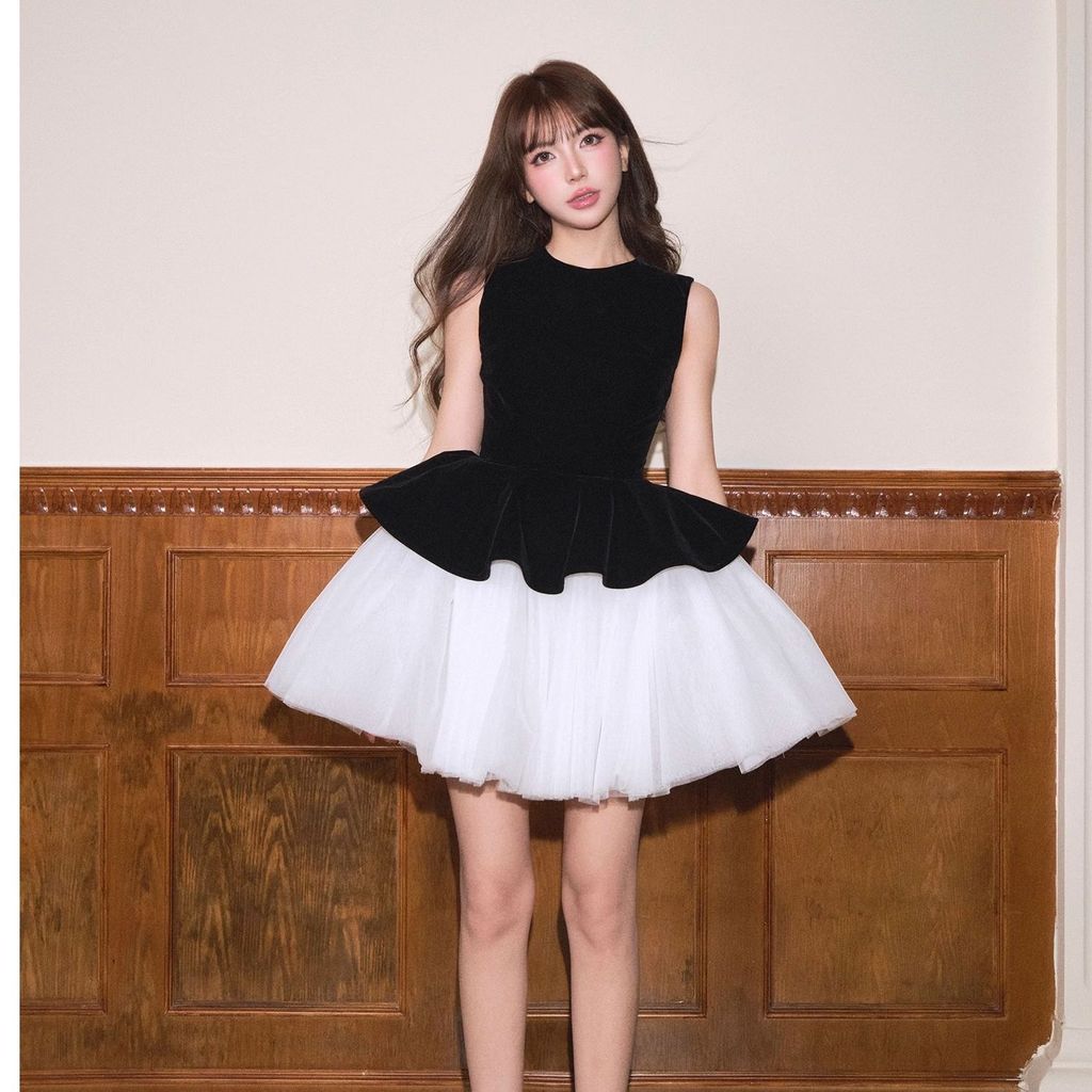 Basic Polyester Spliced Princess Dress With Puff Sleeves For Summer 2025