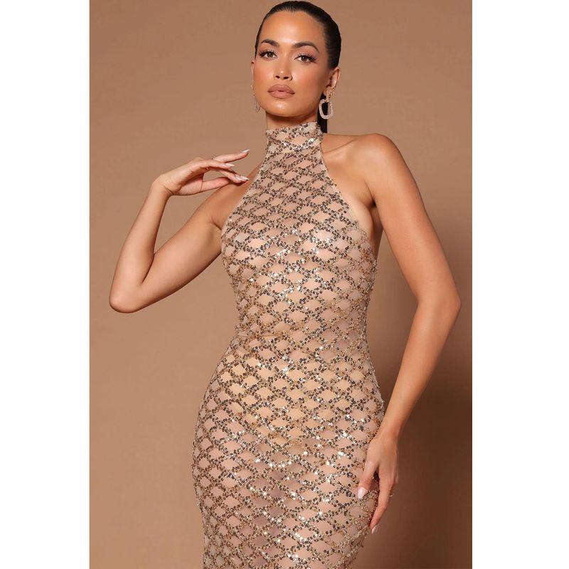 Sexy Evening Dress New Sexy Open Back Party Formal Dress Hot Rhinestone Sequin See-through Dress for Women