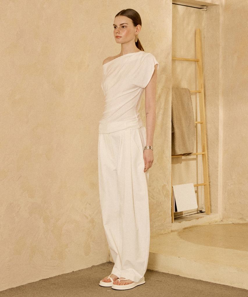 PADO SEOUL Stretch Nylon Barrel Pants White