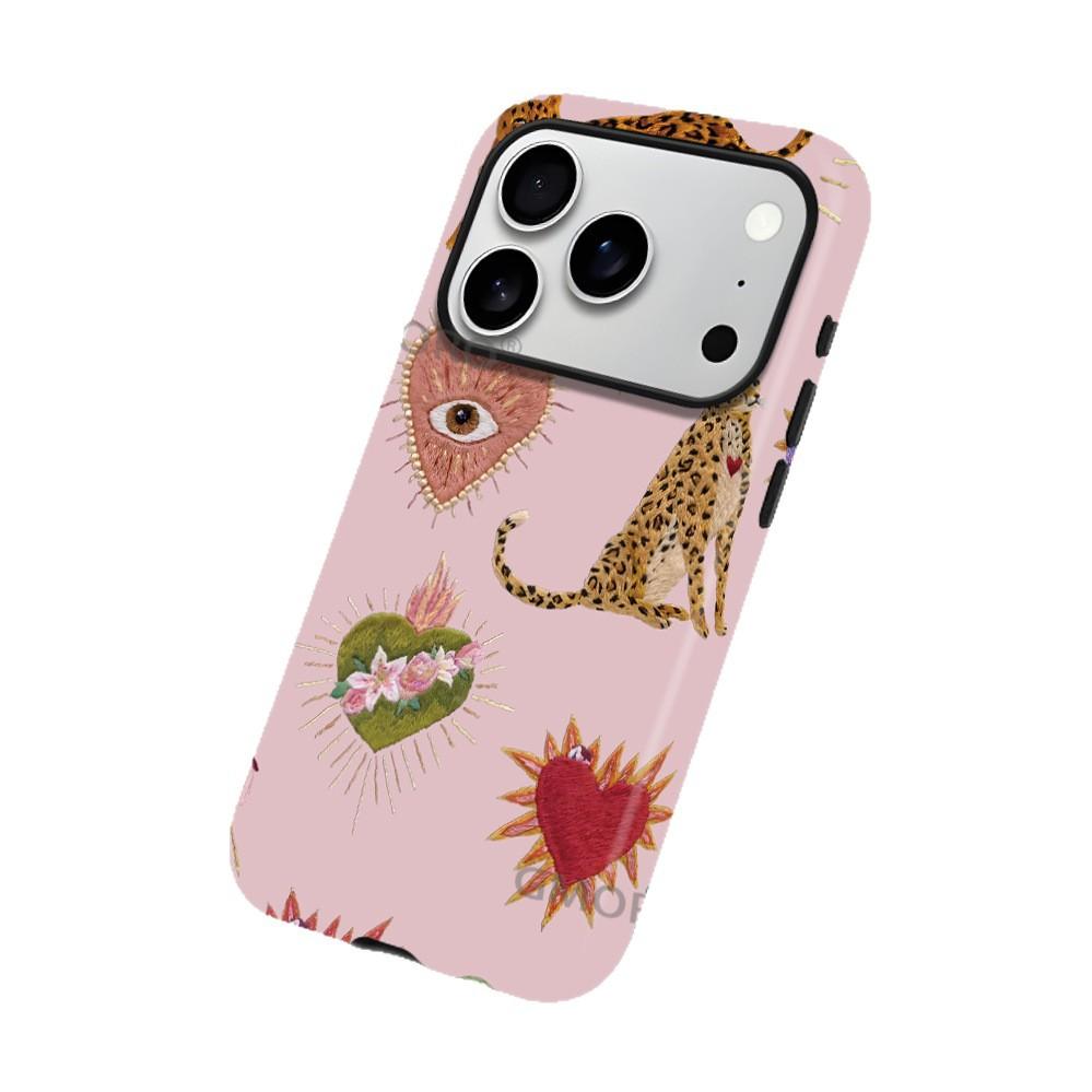 European and American Popular Embroidery Wind Leopard Love Mobile Phone Case iPhone16e Double-layer Magnetic Film Case Apple 17Pro
