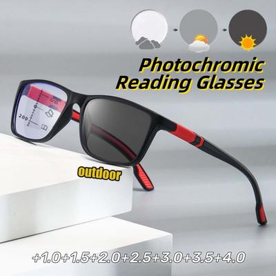 Unisex Photochromic Multifocal Presbyopia Eyewear Sports Anti-Slip Hd Ultra Light Reading Eyeglasses Diopter +1.0 To +4.0