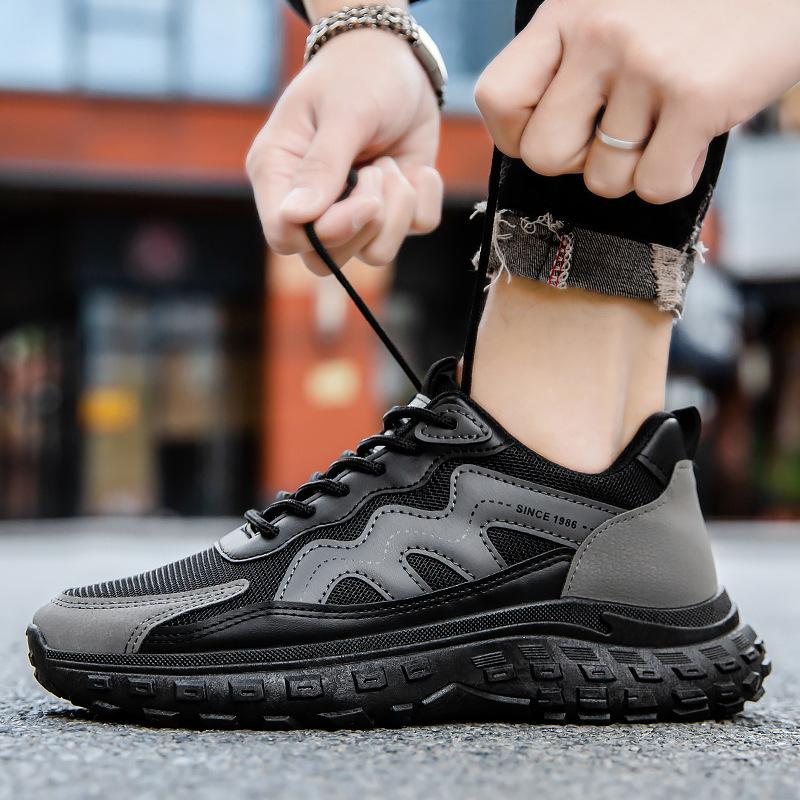 Fashion High Quality Men's Sports Shoes Mesh Breathable Thick Soft Soled Antislip Sneakers Pure Color Athletic Footwear