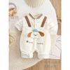 Spring and Autumn Style Dog Adventure Romper with Fake Suspenders, Cute Cartoon Long-Sleeve Unisex Baby Ultra-Adorable Infant One-Piece Crawling Suit