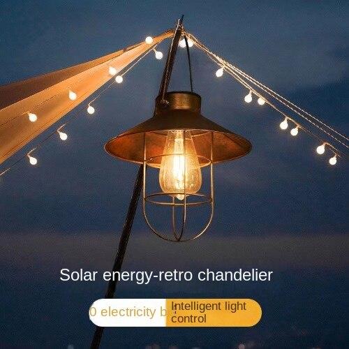 Solar Outdoor Courtyard Light Retro Pendant Light Garden Iron Art Pendant Light Camping Balcony Atmosphere Decoration Small Night Light