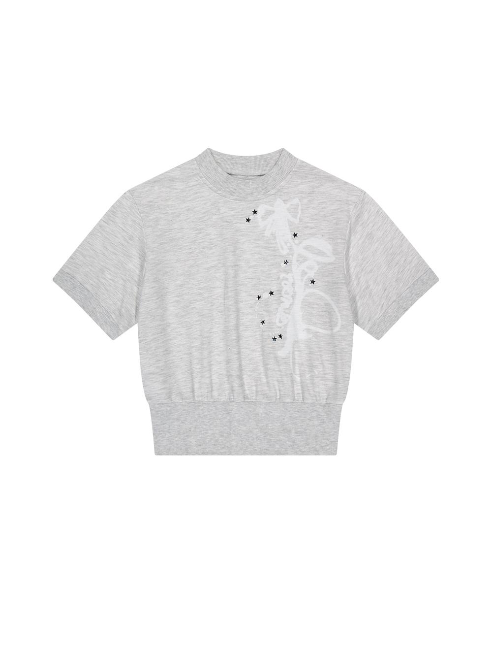 Tuomio Ribbon Graphic Mock Neck Top [Heather Gray] 1