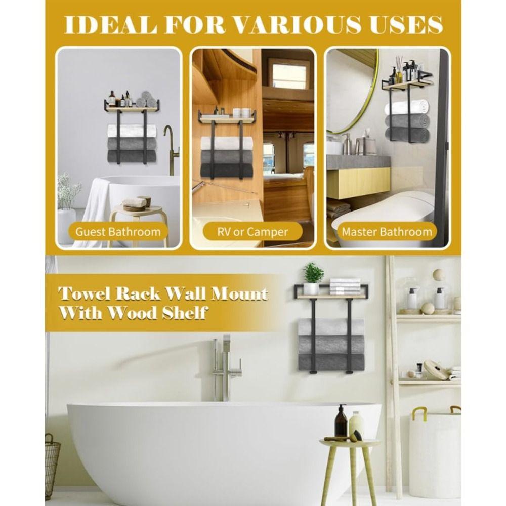 Wood and Iron Bathroom Shelf Rust Proof Storage Rack Wall Mounted Shelf  Kitchen Storage