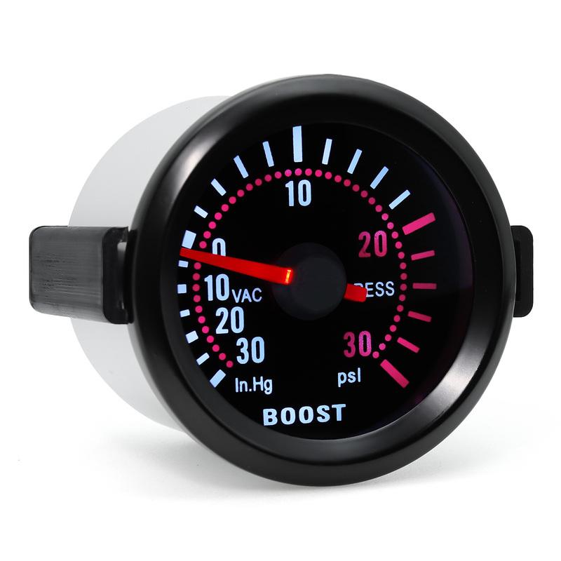 Turbo Boost Gauge -1 To 2 Bar -30-30 PSI In.Hg White LED Black Face 52mm Car Boost Meter with Sensor for Gasoline Racing Car 12V