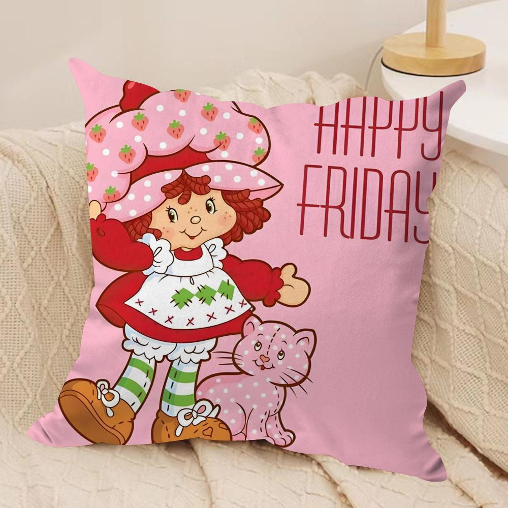S-Stawberry Shortcake Cushion Cover Silky Short Plush Double-Sided Printed Pillow Case for Sofa All Seasons Home Decor Gift