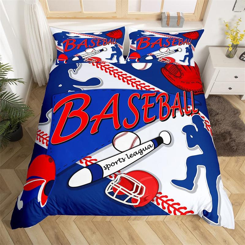 Baseball Duvet Cover King Size Polyester Sports Theme Bedding Set For Baseball Lovers Boys Girls