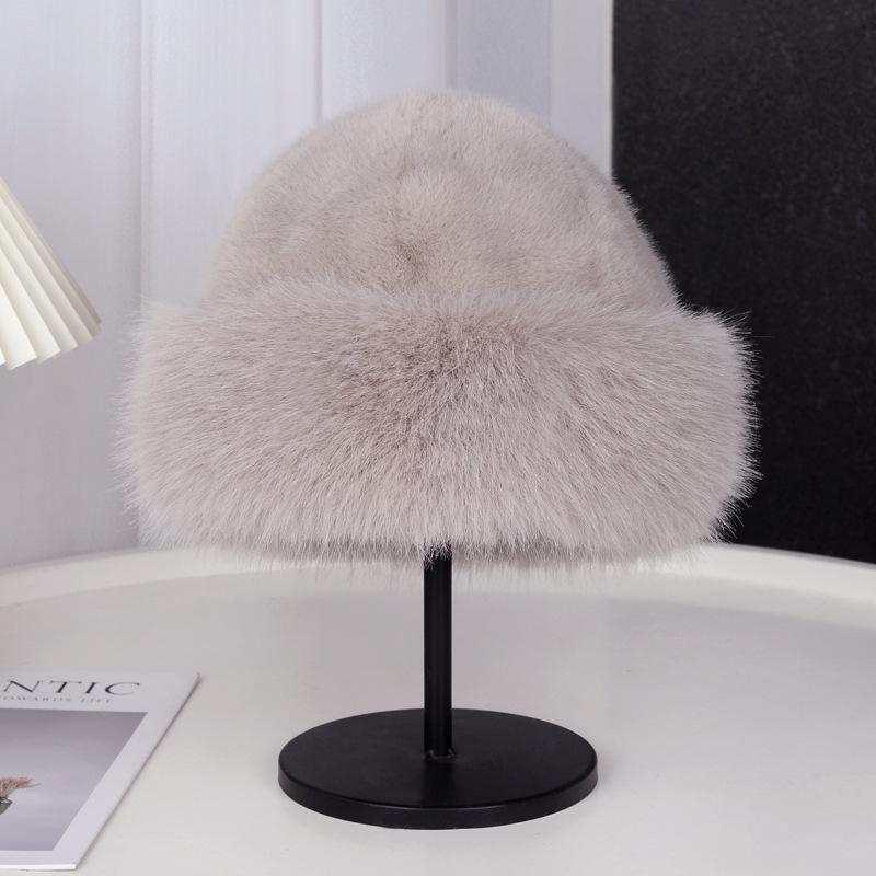 Female Winter New Thickened Warm Cold Imitation Fur Simple Fashion Imitation Mink Hair Fisherman Hat Ladies Hat