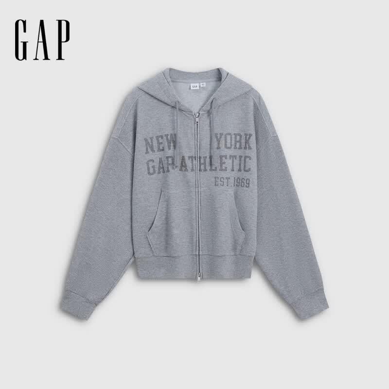 GAP Women's Logo Jacquard Waffle Hooded Cardigan