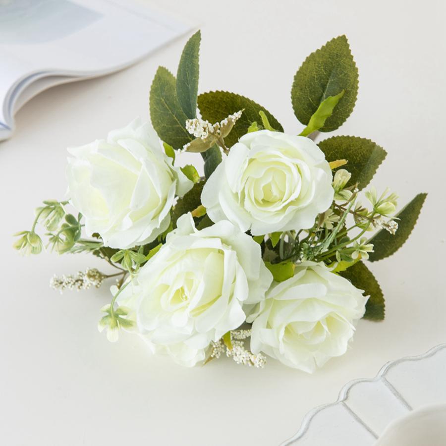 Artificial Flower 5 Head Silk Rose Wedding Brial Bouquet Valentine's Decor Home Room Garden Yard Scrapbooking Diy Gifts Products
