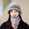 Knitted Hat Set For Middleaged Women Winter Warm Plush Flower Petal Design Outdoor Travel