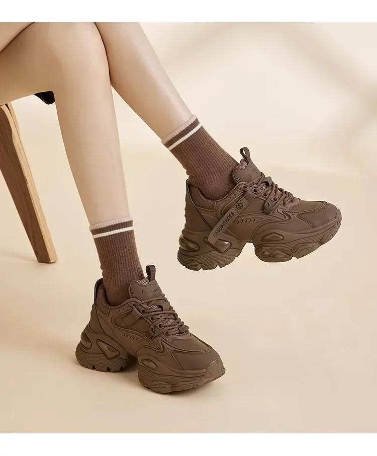 Mode Dicke Sohle Tennis Damen Sneaker Lässig Schnürkeil Dad Schuhe Outdoor Mode Sport Warmhalten Optionales Samtfutter Sneaker