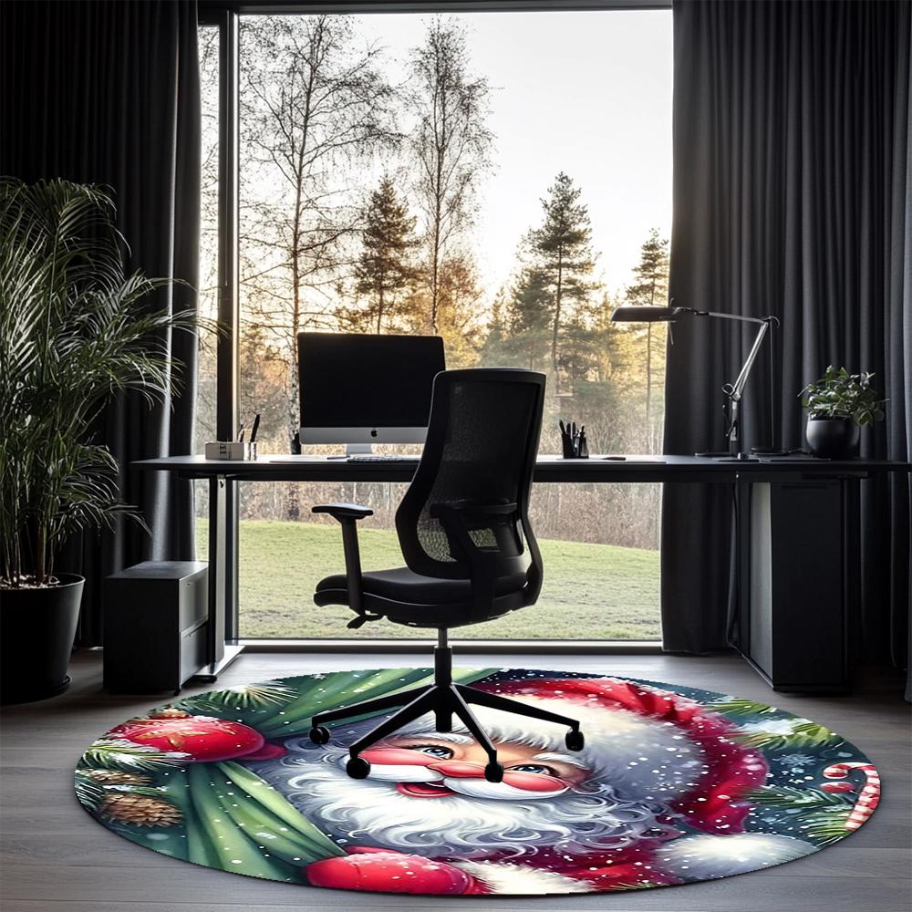 Christmas Santa Claus Printed Round Rug Carpet Chair Rug Area Rug Entryway Doormats,for Office Chair Living Room Bedroom Kitchen Room.