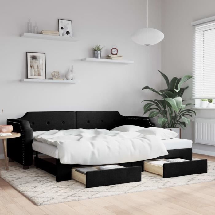 VidaXL Lit de jour avec gigogne et tiroirs noir 80x200 cm tissu 3197667